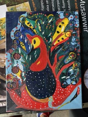 Dada Alumidé Original Abstract Bird Painting Signed 2018 - Thumbnail 2