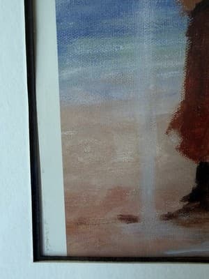 Large Framed Canvas Art Women at Shore Vintage Avon Print? 24x28 in Handwritten - Thumbnail 3