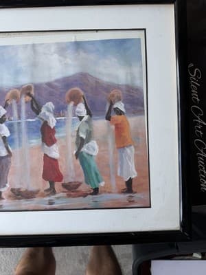 Large Framed Canvas Art Women at Shore Vintage Avon Print? 24x28 in Handwritten - Thumbnail 7