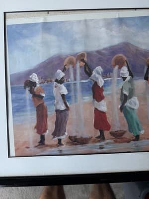 Large Framed Canvas Art Women at Shore Vintage Avon Print? 24x28 in Handwritten - Thumbnail 11