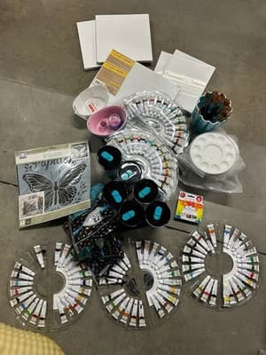 Huge Acrylic Paint Art Craft Bundle Canvas Brushes Palettes Stencil Supplies Lot