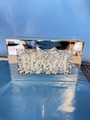 Blessed Mirrored Glass Jewelry Box Crystal Rhinestone Trinket Keepsake Box
