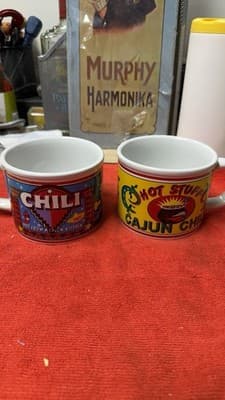 Set of 2 Cajun Chili Coffee Mugs Hot Stuff Louisiana Style
