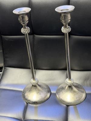 Set of 2 Silver Tone Candle Holders Rhinestone Accent 11” Tall Used - Thumbnail 5