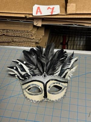 Black White Feather Venetian Masquerade Mask Sequin Costume Party Mardi Gras