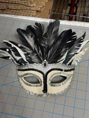 Black White Feather Venetian Masquerade Mask Sequin Costume Party Mardi Gras - Thumbnail 2