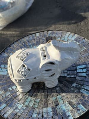 Vintage Style White Ceramic Elephant Figurine, Decorative Stones Inside - Thumbnail 4
