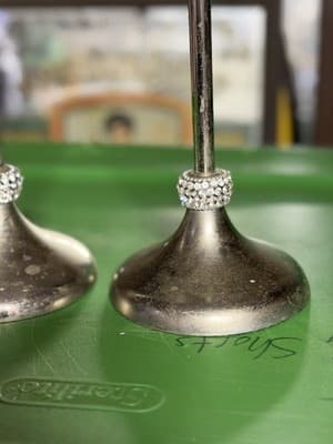 Set of 2 Silver Tone Candle Holders Rhinestone Accent 11” Tall Used - Thumbnail 4