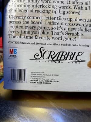 VTG Scrabble Crossword Board Game Milton Bradley Hasbro. 1998 NEW SEALED - Thumbnail 4