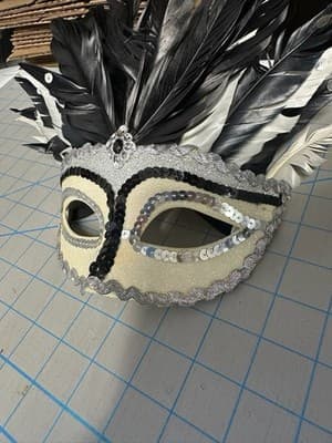 Black White Feather Venetian Masquerade Mask Sequin Costume Party Mardi Gras - Thumbnail 4