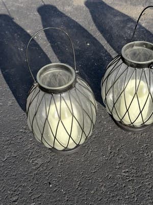 Set of 3 Glass Metal Lanterns w/ Handles Candle Holders - Thumbnail 2