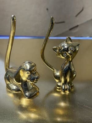 Vintage Mid Century Modern Brass Cat Figurine Siamese Sculpture Animal MCM Pair