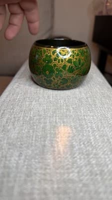 Vintage Green Gold Floral Bangle Bracelet Made in India - Thumbnail 10