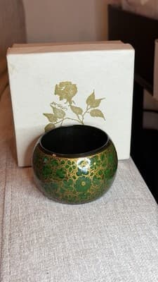 Vintage Green Gold Floral Bangle Bracelet Made in India - Thumbnail 5