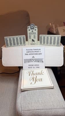 Assyrian American AMVETS Post 5 50th Anniversary Memorial Plaque 1998 - Thumbnail 2