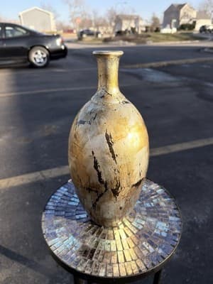 Decorative Porcelain Vase Gold Silver Abstract Glaze Modern Home Decor 15”