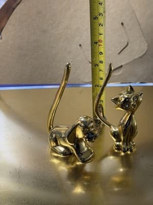 Vintage Mid Century Modern Brass Cat Figurine Siamese Sculpture Animal MCM Pair - Thumbnail 2