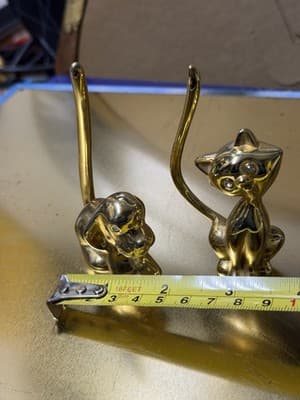 Vintage Mid Century Modern Brass Cat Figurine Siamese Sculpture Animal MCM Pair - Thumbnail 3