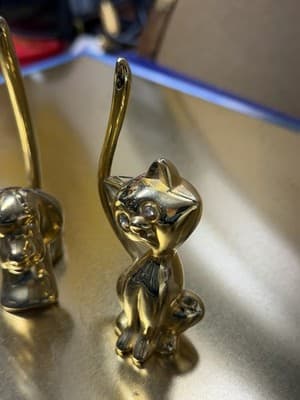Vintage Mid Century Modern Brass Cat Figurine Siamese Sculpture Animal MCM Pair - Thumbnail 7