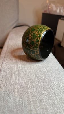 Vintage Green Gold Floral Bangle Bracelet Made in India - Thumbnail 3