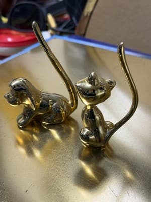 Vintage Mid Century Modern Brass Cat Figurine Siamese Sculpture Animal MCM Pair - Thumbnail 8