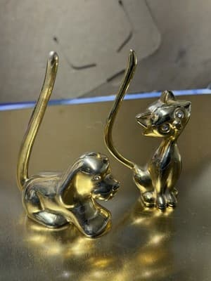 Vintage Mid Century Modern Brass Cat Figurine Siamese Sculpture Animal MCM Pair - Thumbnail 6