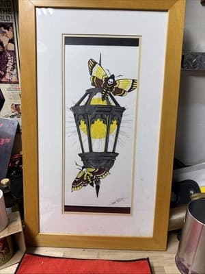 Signed Kevin Kniskern Moth Lantern Art Print Framed 2015 Chicago