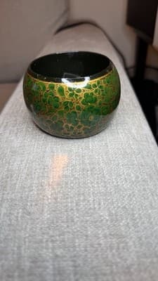 Vintage Green Gold Floral Bangle Bracelet Made in India - Thumbnail 11