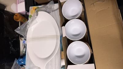 2-Piece White Serving Platter Set Oval Plate w/ Metal Base Handle - Thumbnail 7