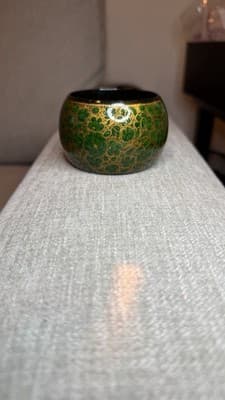 Vintage Green Gold Floral Bangle Bracelet Made in India - Thumbnail 9