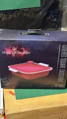 Hell’s Kitchen Covered Square Casserole Dish 11” Red Stoneware - Thumbnail 7
