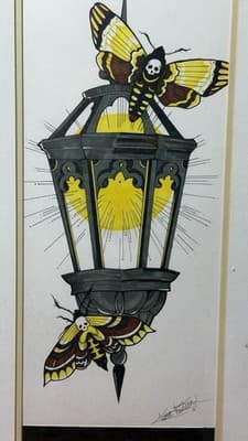 Signed Kevin Kniskern Moth Lantern Art Print Framed 2015 Chicago - Thumbnail 3