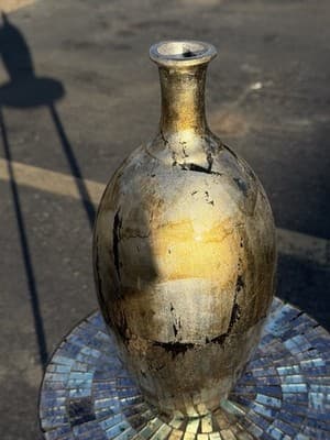Decorative Porcelain Vase Gold Silver Abstract Glaze Modern Home Decor 15” - Thumbnail 3
