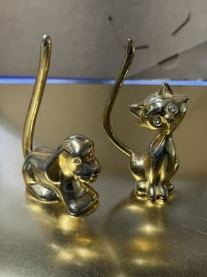 Vintage Mid Century Modern Brass Cat Figurine Siamese Sculpture Animal MCM Pair - Thumbnail 4