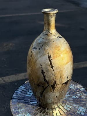 Decorative Porcelain Vase Gold Silver Abstract Glaze Modern Home Decor 15” - Thumbnail 2