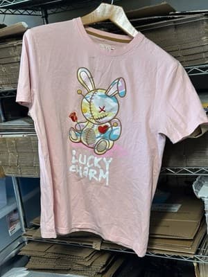 BKYS Lucky Charm Bunny T-Shirt Pink Size M Graphic Tee