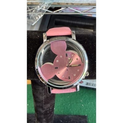 Disney Mickey Mouse Pink Silhouette Transparent Dial Watch B197 Silver Tone Case - Thumbnail 2