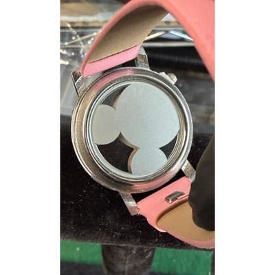 Disney Mickey Mouse Pink Silhouette Transparent Dial Watch B197 Silver Tone Case - Thumbnail 7