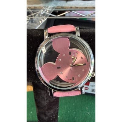 Disney Mickey Mouse Pink Silhouette Transparent Dial Watch B197 Silver Tone Case - Thumbnail 5