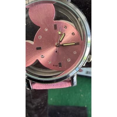 Disney Mickey Mouse Pink Silhouette Transparent Dial Watch B197 Silver Tone Case - Thumbnail 4