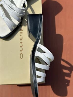 Andiamo White Leather Slide Sandals Women 6M Low Heel - Thumbnail 5