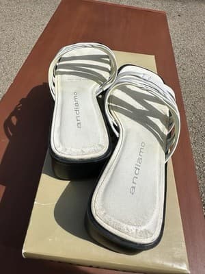 Andiamo White Leather Slide Sandals Women 6M Low Heel - Thumbnail 6