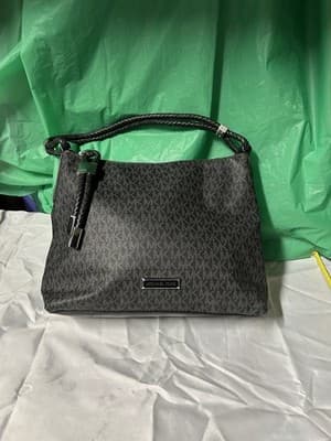 Michael Kors Black Signature Shoulder Bag Braided Handle Zip Top