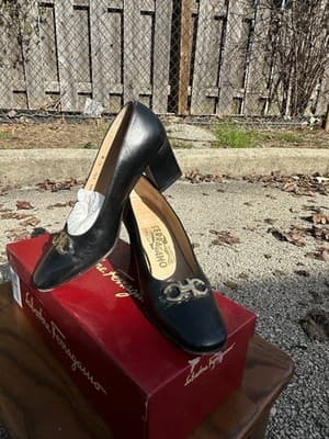 Salvatore Ferragamo Agata Black Leather Pumps 6cm Heel Womens 5.5 B - Thumbnail 2