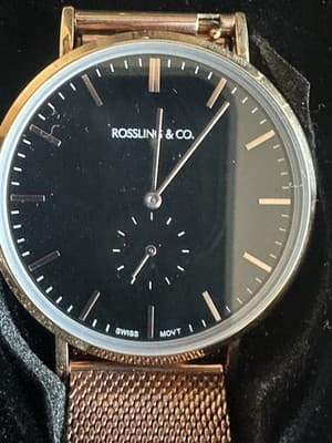 Rossling & Co. Swiss Quartz Watch Gold Mesh Black Dial Box Papers Needs Crown - Thumbnail 5