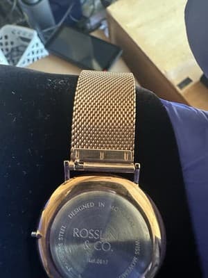 Rossling & Co. Swiss Quartz Watch Gold Mesh Black Dial Box Papers Needs Crown - Thumbnail 12