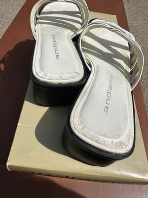 Andiamo White Leather Slide Sandals Women 6M Low Heel - Thumbnail 7