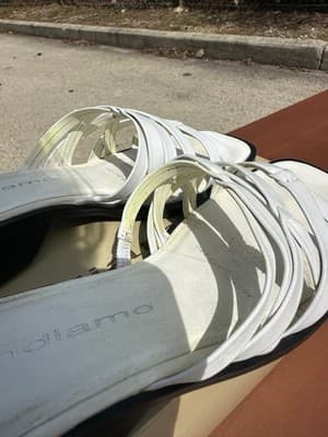 Andiamo White Leather Slide Sandals Women 6M Low Heel - Thumbnail 9