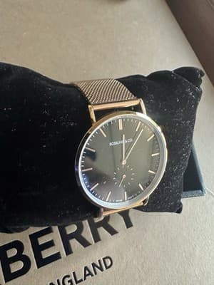 Rossling & Co. Swiss Quartz Watch Gold Mesh Black Dial Box Papers Needs Crown - Thumbnail 19