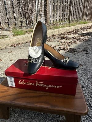 Salvatore Ferragamo Agata Black Leather Pumps 6cm Heel Womens 5.5 B